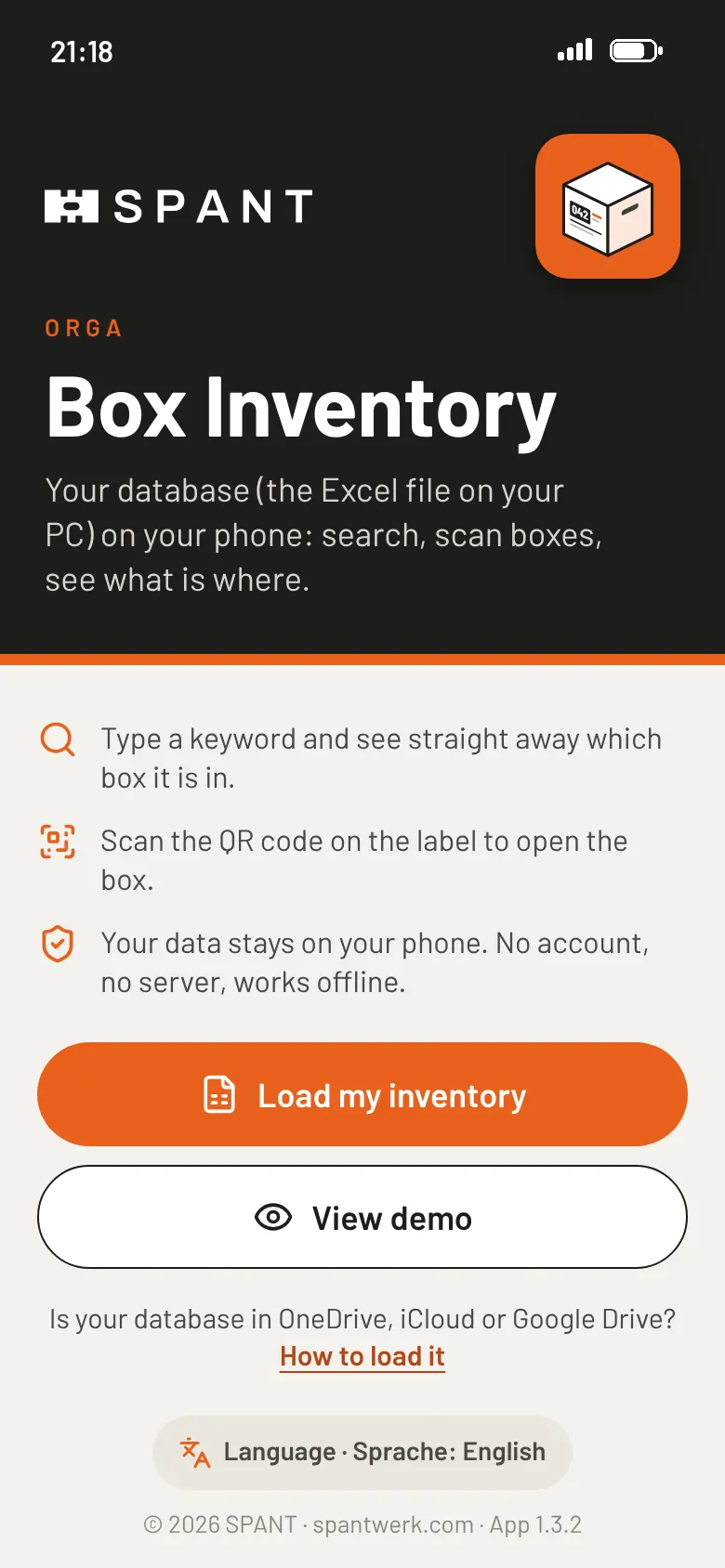 Start: Load your database or view the demo