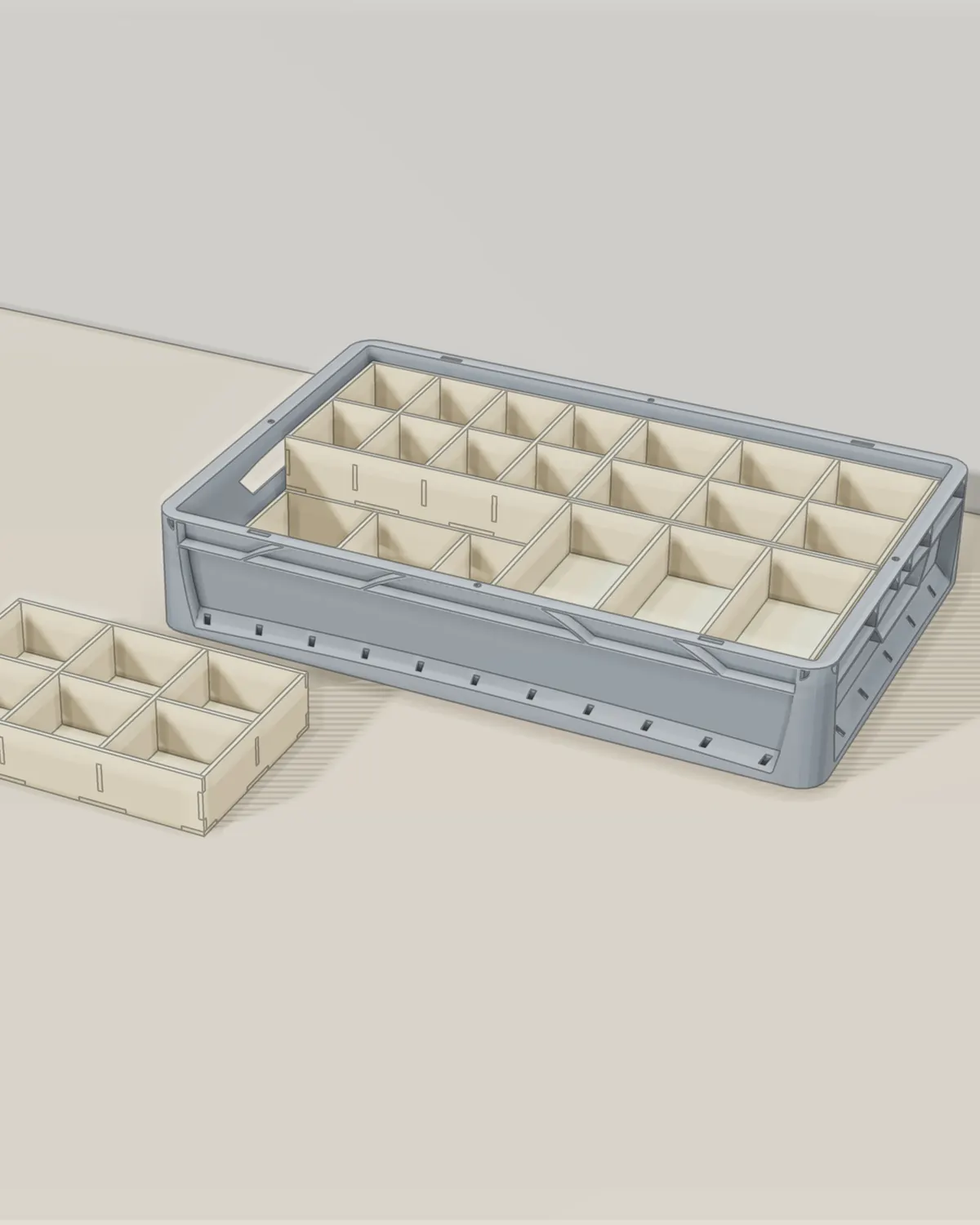 Rendering BOX H53 – zwei Lagen Einsätze in der Eurobox