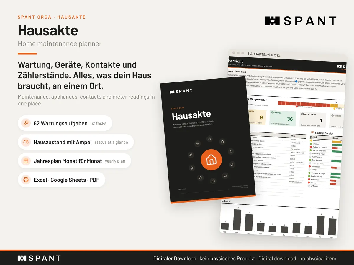 Hausakte: overview, maintenance plan and print version